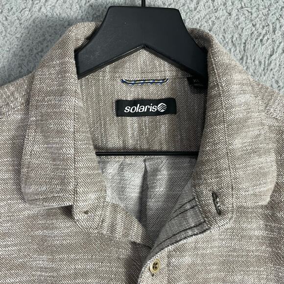 Solaris Mens XL Long‎ Sleeve Button Shirt Beige Cotton Casual Collared Top - Picture 6 of 9